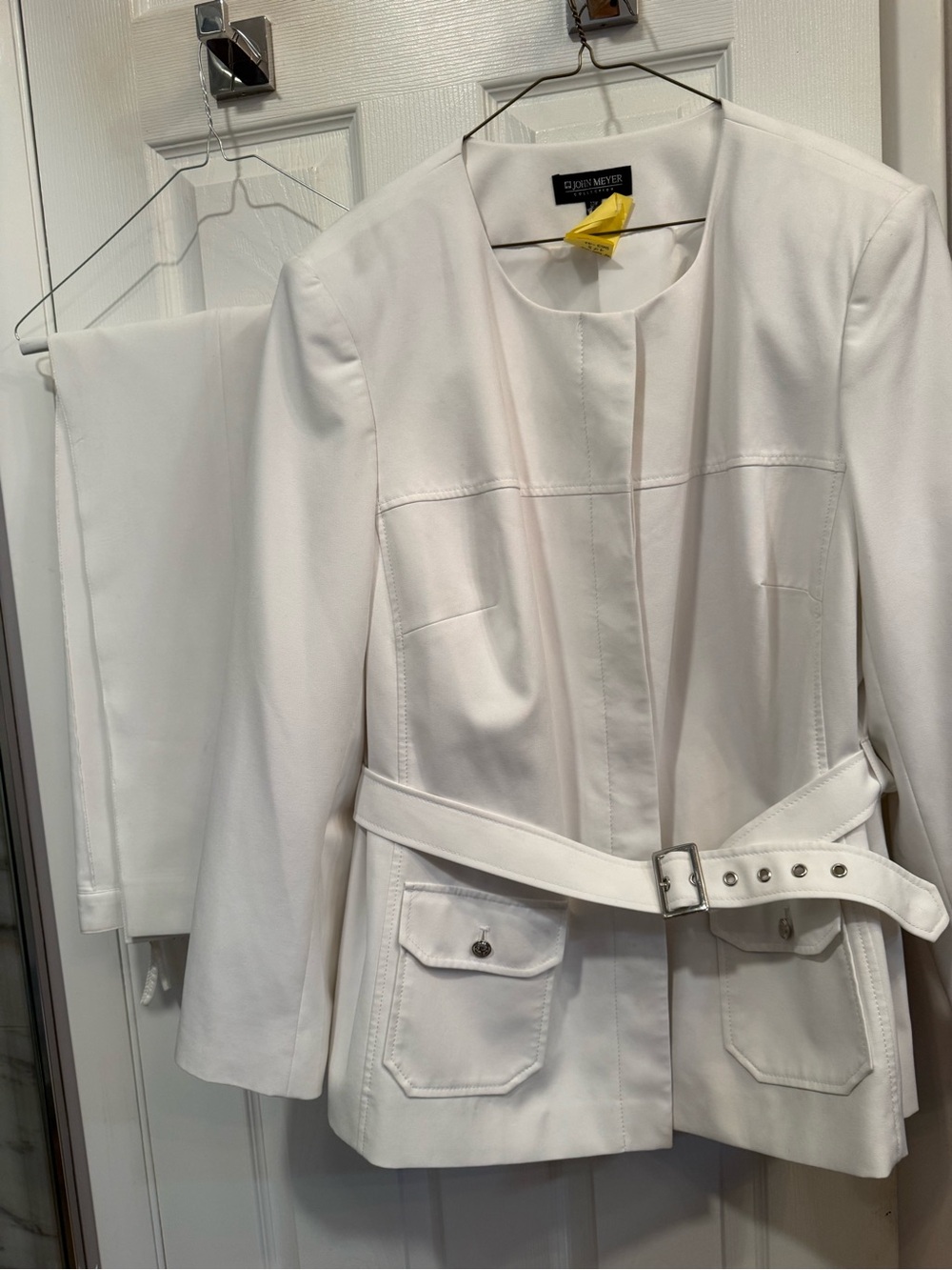 John Meyer White Belted Blazer and Pants suit